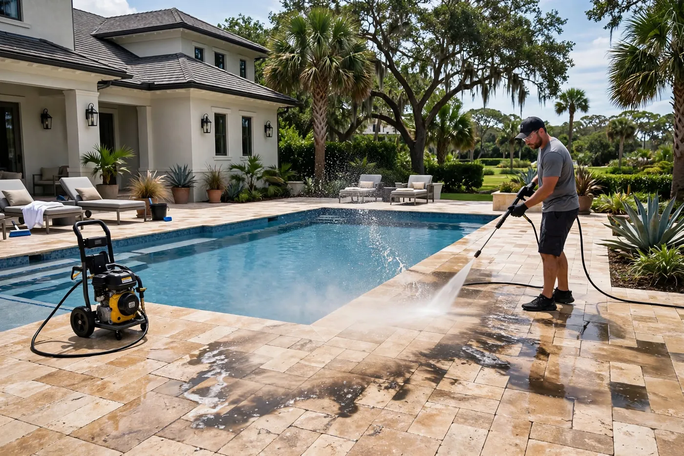 Travertine Pool Deck Restoration in Nocatee & Ponte Vedra